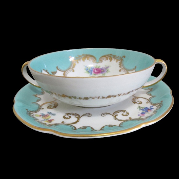 3 - GERMANY ROYAL BAYREUTH ROSALIND SOUP/CREAM CUP & SAUCER GOLD TRIM - Picture 4 of 6